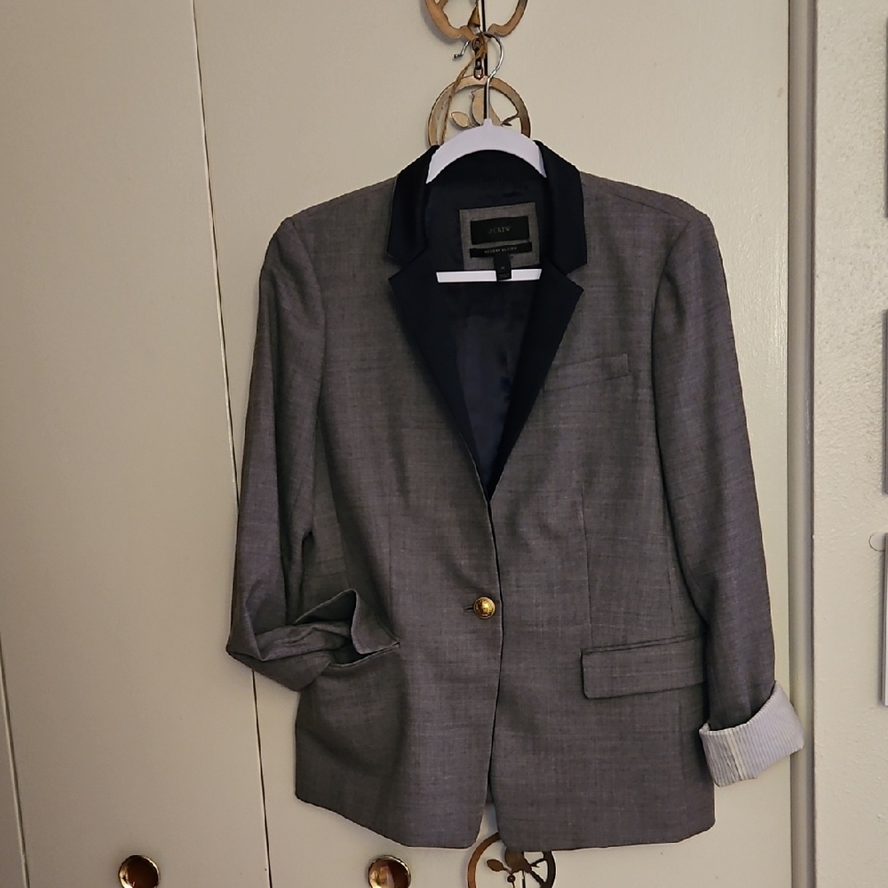 J. Crew Gray Blazer with Navy Collar